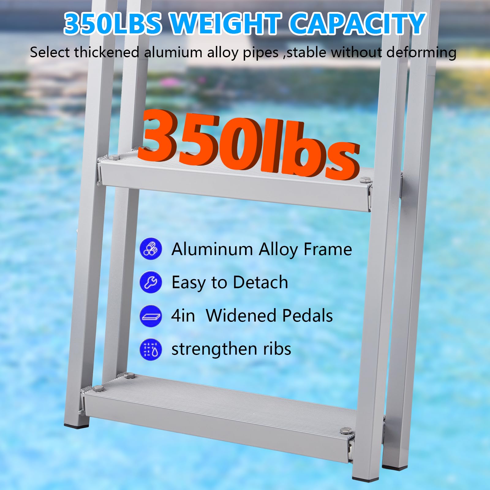 Garvee 5 Step Angled Removable Dock Ladder, Heavy Duty Aluminum Boat Dock Ladder with Wide Non-Slip Steps, Adjustable Height, 350 lb Capacity for Lake & Marine Dock