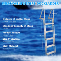 Garvee 5 Step Angled Removable Dock Ladder, Heavy Duty Aluminum Boat Dock Ladder with Wide Non-Slip Steps, Adjustable Height, 350 lb Capacity for Lake & Marine Dock