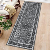 Garvee Washable Rug Runner 2x6 Washable Runner Vintage Rug Traditional Rug Non-Slip Grey Runner Rugs with Rubber Backing Low-Pile Ultra-Soft Distressed Rug for Kitchen Bedroom - Gray