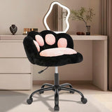 Garvee Vanity Chair with Cat Paw Back, Armless Desk Chair Cute Small Office Chair with Wheels, Teddy Fabric 360°Rotating Computer Chair, Adjustable Height for Vanity, Office, Bedroom, Black - Black