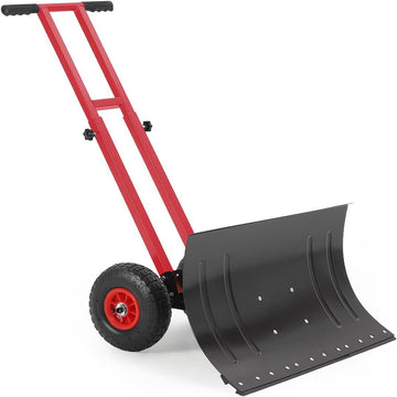 Garvee Snow Shovel 29x14in Heavy-Duty Carbon Steel 5-Position Angled Blade Adjustable Handle Wheels for Driveway Sidewalk