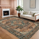 Garvee Persian Brown 10x13 Area Rugs, Large Machine Washable Oriental Carpet for Living Room, Non-Slip Vintage Floor Carpet, Stain-Resistant Soft Low Pile Distressed Accent Rugs for Bedroom - Brown