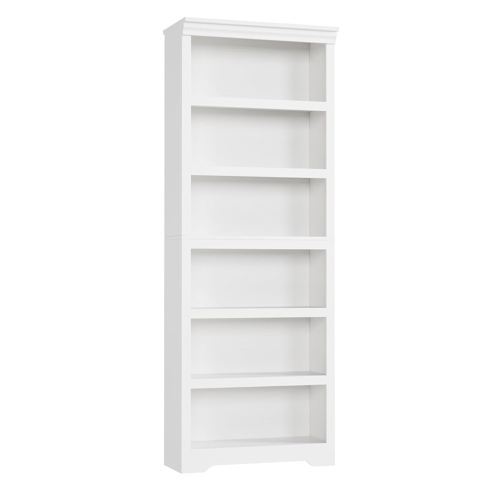 Garvee 6 Tier Bookshelf, 75" Tall Farmhouse Bookcase with Adjustable Shelves, 23.6" W Floor Standing Open Display Storage Rack with Anti-Slip Design for Home Office, Balcony, Library, Study / Living Room, White