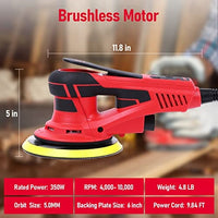 Garvee Electric Random Orbital Sander,Brushless Motor,2.5 E&Powerful 350W & Low Vibration,10000 RPM,6-Inch For Woodworking, Polishing,Carpentry