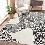 Garvee Modern Black & White 6x9 Striped Area Rug, Curve Design Low Pile Carpet for Living Room Bedroom Office - Black & White