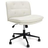Garvee Armless Office Desk Chair with Wheels, Mid-Back Wide Seat Ergonomic Chair, 360° Swivel Vanity Chair, PU Padded, Off White - Off White