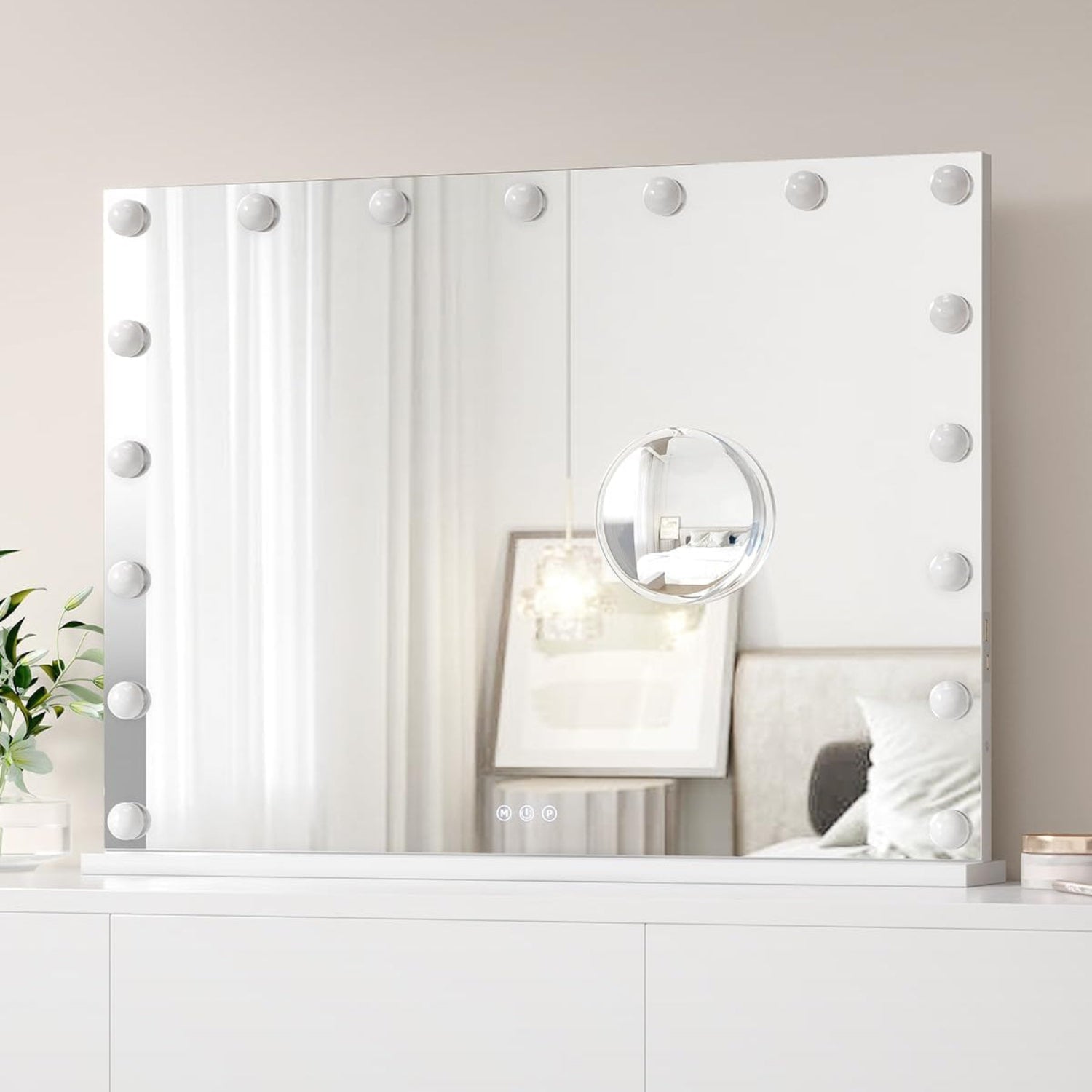 Garvee Vanity Mirror with 17 Dimmable LED Bulbs, Tabletop Lighted Mirror with Lights, Makeup Mirror with 3X Magnification, 3 Colors Modes,Touch Control, USB Charging Port, 32”x24”, White