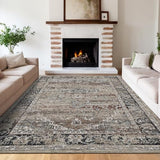 Garvee 10x13 Rug, Large Dark Brown Area Rug - Non-Slip Foldable Rugs for Living Room 10x13 - Stain Resistant Vintage Area Rugs 10x13 - Living Room Area Rugs 10x13 - Eco-Friendly Washable Rug - Dark Brown