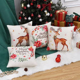 Garvee Christmas Pillow Covers 18x18 Set of 4 Beige Christmas Decorative Throw Pillow Covers Fall Decor Winter Holiday Cushion Case with Christmas Tress Deer Print for Sofa Couch - #13