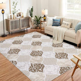 Garvee Moroccan Area Rug for Living Room, 9x12 Ultra-Thin Soft Large Rug for Bedroom, Washable Non-Slip Carpet with Rubble Backing for Dining Room Office, Brown - Brown & Khaki