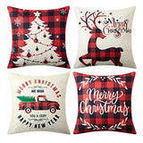 Garvee 4 Pcs Christmas Pillow Covers 18×18 Inches Christmas Decoration Tree Deer Truck Merry Christmas Pillow Case Square Cushion Covers - Buffalo