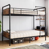 Garvee Bunk Bed Twin Over Twin with Ladder and High Guardrail, Twin Size Convertible Metal Bunk Beds for Kids/Teens/Adults,Easy Assembly, No Box Spring Needed,Vintage Black - Black