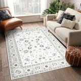 Garvee 5x7 Area Rug Rug Vintage Floor Cover Machine Washable Indoor Throw Carpet Boho Rug Distressed Medallion Area Rug Non-Slip Rug for Living Room Bedroom Kitchen Home Office - Ivory/Black