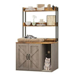 Garvee 55" H Cat Litter Box Enclosure Hidden Litter Box Furniture, Wooden Cat House with 2 Storage Shelves and Charging Sockets, Large Indoor Cabinet for Living Room Entryway, Gray& Brown - Gray & Brown Top