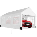 Garvee 12'x20' Heavy Duty Carport Canopy, Portable Car Tent Garage with 6 Roll-Up Windows, All-Season Tarp, Metal Roof & 4 Sandbags, White - White