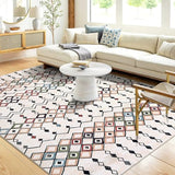Garvee Washable Moroccan Geometric Area Rug 9x12 - Vintage Boho Faux Wool, Non-Slip, Soft, Foldable, Low Pile, Ideal for Living Room, Bedroom, Nursery - Tan & Ivory