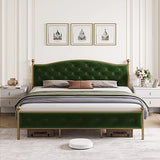 Garvee Full Size Bed Frame with Headboard, Velvet Upholstered Platform Bed, Strdy Metal Bed Frame, No Box Spring Needed, Green - green