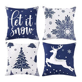 Garvee Christmas Pillow Covers 18×18 Set of 4 Soft Velvet Xmas Pillow Cases Christmas Deer Tree Snowflake Print Pillowshams Xmas Cushion Case for Winter Holiday Hidden Zipper Design, Blue - Blue