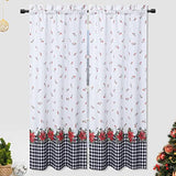 Garvee Christmas Kitchen Tiers, 2 Panels Canvas Christmas Flower Pattern Cafe Curtains Rod Pocket Short Curtains Xmas Decorative Half Window Curtains for Bedroom Bathroom, 27 x 45 inches, White - White