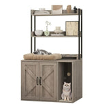 Garvee 55" H Cat Litter Box Enclosure Hidden Litter Box Furniture, Wooden Cat House with 2 Storage Shelves and Charging Sockets, Large Indoor Cabinet for Living Room Entryway, White - Gray
