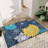 Garvee Small Area Rug 2x3 Modern Floral Area Rug Washable Kitchen Rug Soft Non-Slip Low Pile Front Door Rug Non Shedding Throw Entry Rugs for Entrance, Navy - Blue
