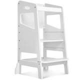 Garvee Toddler Kitchen Stool Tower, Step Stool for Kids, Height Adjustable Stool Helper With Safety Rail, Toddler Tower for Learning New Skills，Toddlers Stool Helper for Counter & Sink, Chalkboard, Anti-Slip - White