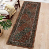 Garvee Hallway Runner Rug 2x6 Vintage Washable Non-Slip Kitchen Rug Runner Thin Vintage Distressed Accent Throw Rug for Entryway Laundry Bathroom Bedroom, Rust/Multi - Red