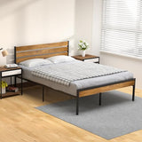 Garvee Platform Queen Bed Frame with Rustic Wood Headboard, Metal Slats Support, 9 Legs, Storage, Noise-Free, Easy Assembly, Industrial Style - Rustic Brown-New