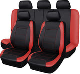 Garvee 9-Piece PU Universal Car Seat Covers, PU Leather with Stitching, Black and Red, Durable, Easy to Install