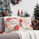 Garvee Christmas Pillow Covers 18x18 Set of 2 Red Indoor Home Decor Pillow Cases Farmhouse Decorative Throw Pillows for Living Room Xmas Wreath Winter Holiday Pillow Cover for Sofa Couch Bedroom - Beige