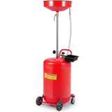 Garvee 20 Gallon Oil Drain Tank with Adjustable Funnel, Portable Air-Operated Container, Rust-Proof, Wheels & Toolbox, Red - Red -with Gloves