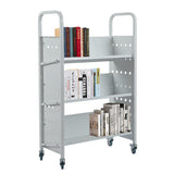 Garvee 200LBS Book Cart with Lockable Wheels for Libraries, 4 Inch - Silver / V-Shaped