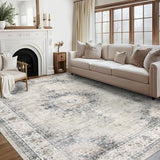 Garvee Bedroom Area Rug 5x7 Vintage Distressed Living Room Area Rug Non Slip Low Pile Large Dining Room Rug Soft Medallion Throw Floor Carpet Machine Washable Rugs for Home Office, Sage - Light Green