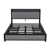 Garvee Queen Size Bed Frame Platform Bed Frame with LED Headboard, 4 Storage Drawers, USB Port Sockets for Bedroom, Light Grey, One Size
