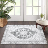 Garvee Washable Vintage Floral Area Rug 2x3- Non-Slip Print, Non-Shedding, Soft Foldable Carpets for Dining Room, Bedroom, Living Room, Kitchen Entryway, Grey - Gray