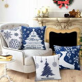 Garvee Christmas Pillow Covers 18x18 Set of 4 Blue Christmas Decorative Throw Pillow Covers with Snowflake Santa Trees Christmas Farmhouse Decor for Couch Bed, Blue - Blue