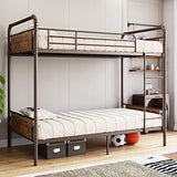 Garvee Bunk Bed Twin Over Twin with Ladder and High Guardrail, Twin Size Convertible Metal Bunk Beds for Kids/Teens/Adults,Easy Assembly, No Box Spring Needed,Vintage Brown - Brown