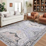 Garvee Vintage Floral Soft Rug Low Pile Washable Area Rug for Living Room - Light Blue - Gray Blue