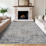 Garvee Vintage Gray Blue Distressed 10x13 Area Rug - Non-Slip Washable Carpet for Living Room - Blue
