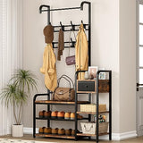 Garvee Hall Tree with Shoe Bench, Rustic Brown, 34.8"L x 11.8"W x 68.8"H