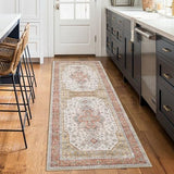 Garvee Traditional Vintage Area Rug Boho Floral Print Washable Indoor Carpet, with Non-Shedding Low Pile, Non-Slip Rubber Backing for Bedroom, Living Room, Dining Room, Office, Beige, 2 x 6 - Light Brown