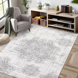 Garvee Vintage Rug 4x6 Machine Washable Area Rug Non Slip Rug Soft Medallion Distressed Rug Low Pile Ultra-Thin Carpet Rug for Office Nursery, Grey/Beige - Beige/Gray