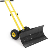 Garvee Wheeled Snow Shovel 29x14 Double-Rod Metal Snow Pusher 5-Angle Adjustable T-Handle Rubber Wheels for Driveways Sidewalks Doorways - Black & Yellow