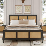 Garvee Queen Size Rattan Bed Frame with Headboard, Black Boho Cane Platform Bed Frame with Strong Metal Slat, Noise Free, No Box Spring Needed - Black