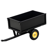 Garvee 500LB Heavy Duty Tow Behind ATV Trailer Steel Dump Cart - 10-Cubic Feet Capacity - Garden Utility Trailer - Removable Tailgate - Black