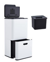 Garvee 16 Gal Dual Trash Can with Compost Bin for Kitchen, Stainless Steel, White, 2 Compartment (33L + 28L) - White