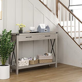 Garvee Console Table with 2 Drawers, Farmhouse Sofa Table with Storage Shelf, Accent Wood Entryway Table for Entryway, Grey - Grey