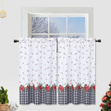 Garvee Christmas Kitchen Tiers, 2 Panels Canvas Christmas Flower Pattern Cafe Curtains Rod Pocket Short Curtains Xmas Decorative Half Window Curtains for Bedroom Bathroom, 27 x 36 inches, White - White