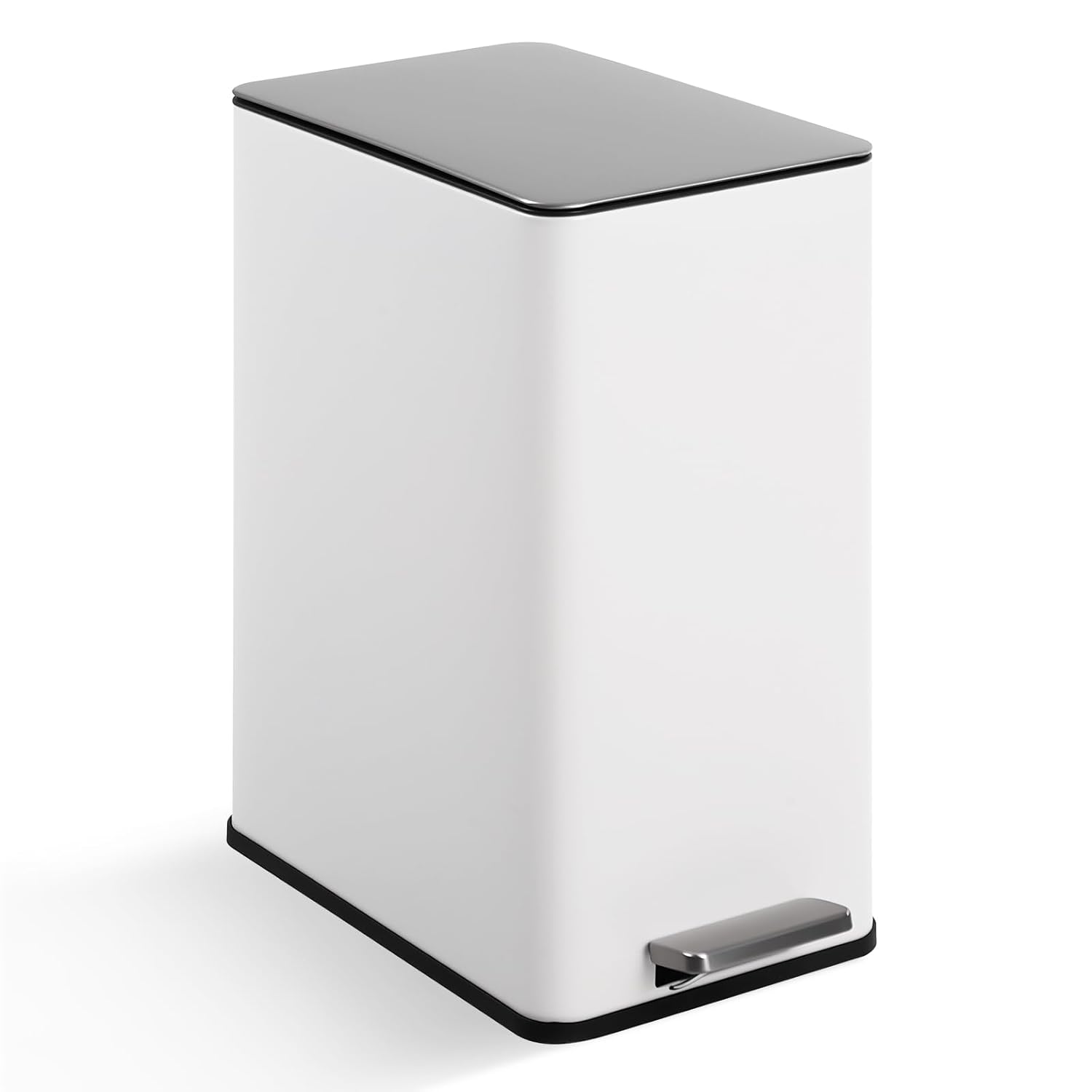 Garvee 4 Gallon Stainless Steel Step Trash Can with Removable Inner Bucket and Soft-Close Lid for Bathroom Living Room and Office, White