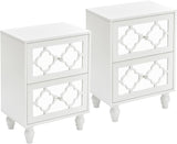 Garvee White Mirrored NightStand Set 2, End Table Bedside Table with 2 Mirrored Storage Drawer, Night Stand Side Table for Bedroom, Living Room - White